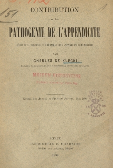 Contribution a la pathog&eacute;nie de l'appendicite : (&eacute;tude de la virulence du coli-bacille dans l'appendicite exp&eacute;rimentale)